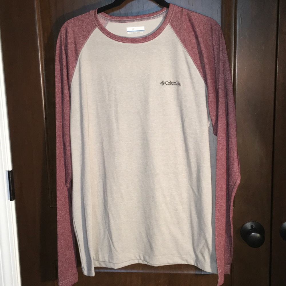 Columbia Two-Tone Red and Beige Raglan Shirt